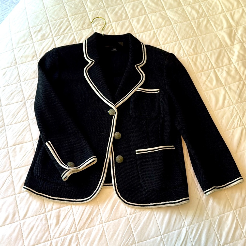 Black and white blazer with silver hardware